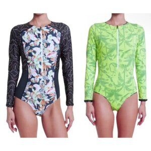 Maaji Shades Triton Swim Suit Rashguard Reversible Zip Front Floral Size M